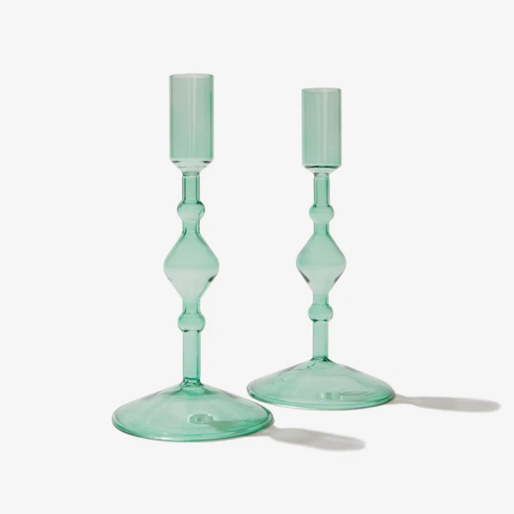Poketo Glass Candlestick Holders - Set of 2, new in box